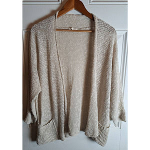 Eileen Fisher Cardigan Womens SZ XL Pockets Gauzy Tan Color Flowy Bohemain Flowy